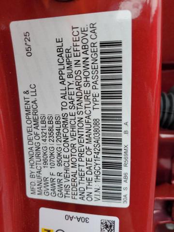 1HGCY1F42SA038088 - 2025 HONDA ACCORD SE RED photo 13