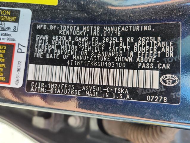 4T1BF1FK6GU193100 - 2016 TOYOTA CAMRY LE BLUE photo 12