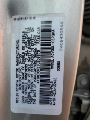 4T1BE30K13U206675 - 2003 TOYOTA CAMRY LE SILVER photo 12