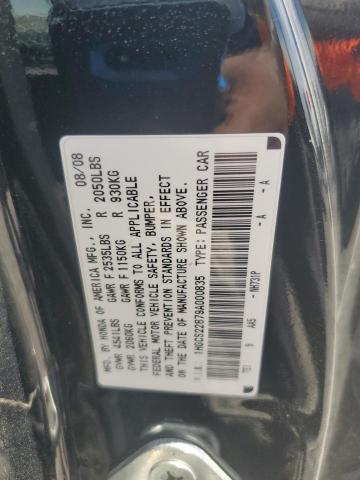 1HGCS22879A000835 - 2009 HONDA ACCORD EXL BLACK photo 12