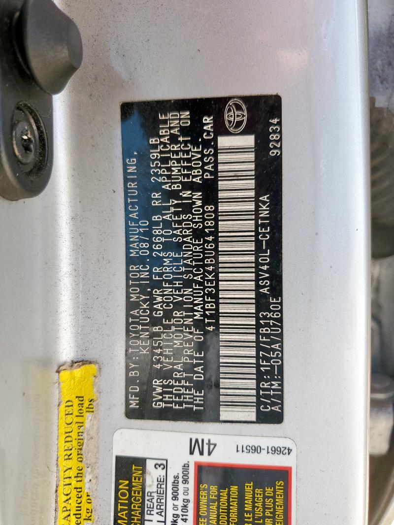 4T1BF3EK4BU641808 - 2011 TOYOTA CAMRY BASE SILVER photo 12