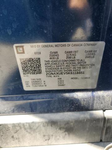 2GNAXUEV5K6118851 - 2019 CHEVROLET EQUINOX LT 蓝色 照片 13