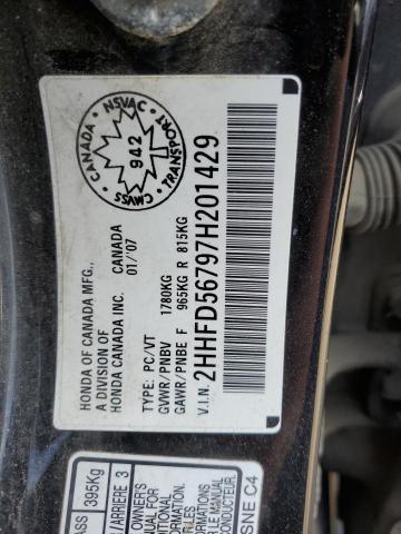 2HHFD56797H201429 - 2007 ACURA CSX PREMIUM NAVIGATION Siyah fotoğraf 13