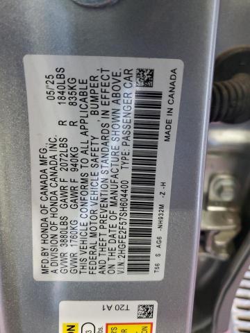 2HGFE2F57SH604400 - 2025 HONDA CIVIC SPORT SILVER photo 12