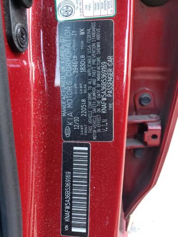 KNAFW5A36B5369169 - 2011 KIA FORTE SX RED photo 12