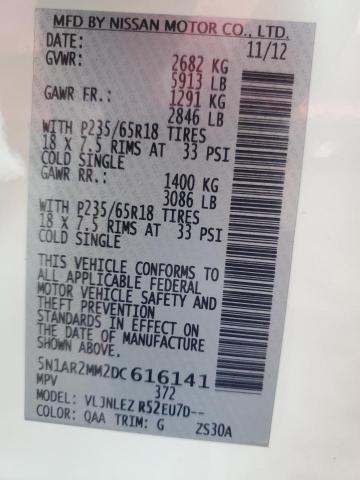 5N1AR2MM2DC616141 - 2013 NISSAN PATHFINDER S Beyaz fotoğraf 13