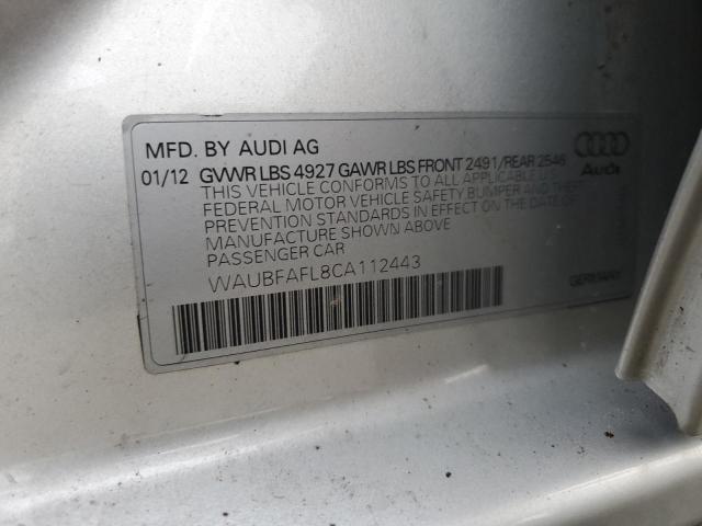 WAUBFAFL8CA112443 - 2012 AUDI A4 PREMIUM SILVER photo 12