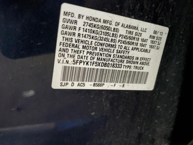 5FPYK1F5XDB018333 - 2013 HONDA RIDGELINE RTL Mavi foto 12