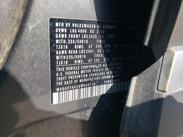 WVGAV7AX2GW544710 - 2016 VOLKSWAGEN TIGUAN S Сірий фото 12