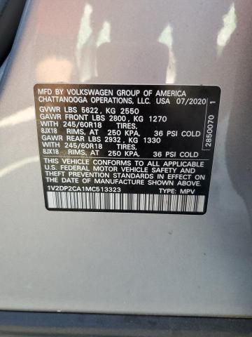 1V2DP2CA1MC513323 - 2021 VOLKSWAGEN ATLAS SE فضي صورة 14