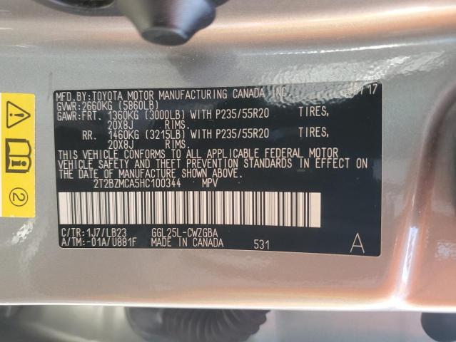 2T2BZMCA5HC100344 - 2017 LEXUS RX 350 BASE GRAY photo 13