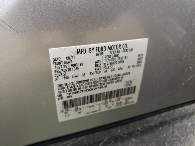 1FM5K7FH3GGA75875 - 2016 FORD EXPLORER LIMITED Weiß Foto 14