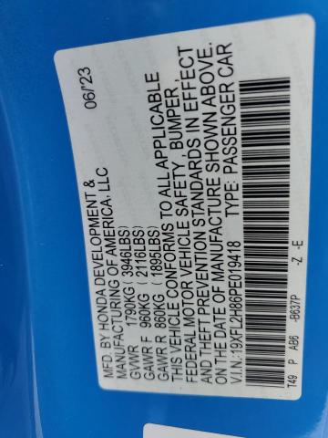 19XFL2H86PE019418 - 2023 HONDA CIVIC SPORT BLUE photo 12