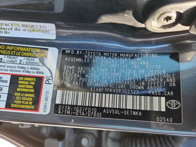 4T4BF1FK4DR302123 - 2013 TOYOTA CAMRY L CHARCOAL photo 12