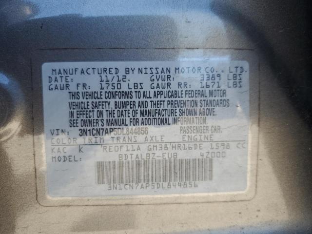 3N1CN7AP5DL844856 - 2013 NISSAN VERSA S TAN photo 12