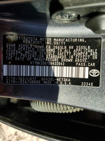 4T1BK3DB7BU432043 - 2011 TOYOTA AVALON BASE GRAY photo 12