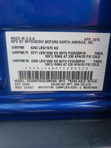 4A4AJ4AW5FE606328 - 2015 MITSUBISHI RVR GT BLUE photo 14