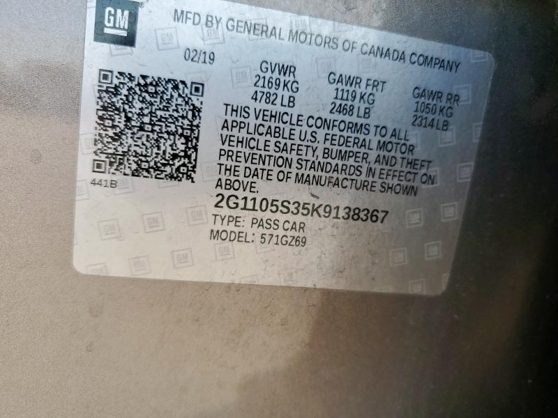 2G1105S35K9138367 - 2019 CHEVROLET IMPALA PREMIER GRAY photo 12