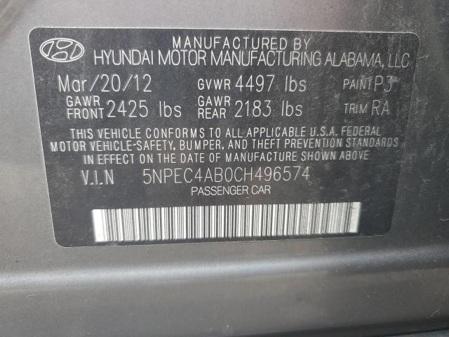 5NPEC4AB0CH496574 - 2012 HYUNDAI SONATA SE GRAY photo 12