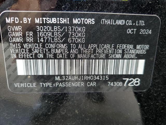 ML32AUHJ1RH034315 - 2024 MITSUBISHI MIRAGE ES BLACK photo 12