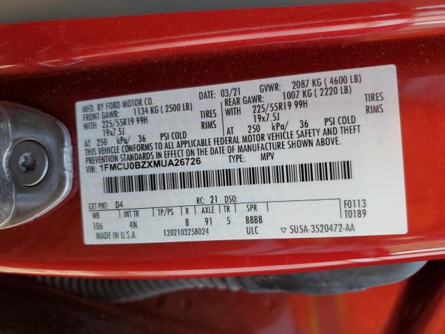 1FMCU0BZXMUA26726 - 2021 FORD ESCAPE SE RED photo 13