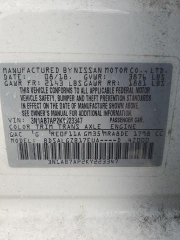 3N1AB7AP2KY223347 - 2019 NISSAN SENTRA S WHITE photo 13