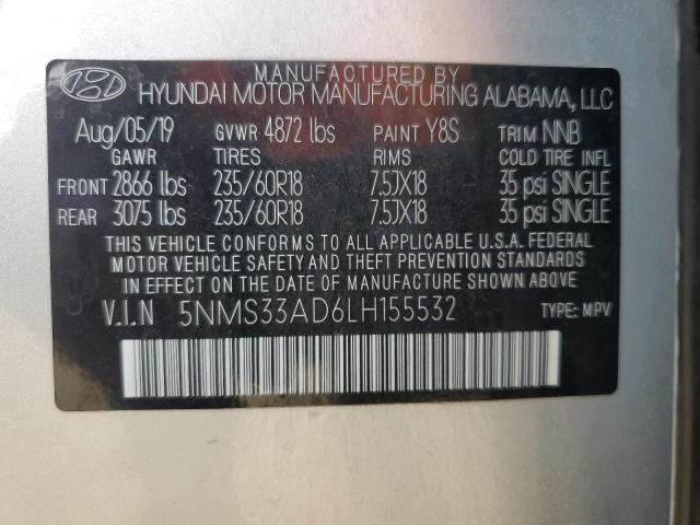 5NMS33AD6LH155532 - 2020 HYUNDAI SANTA FE SEL SILVER photo 14