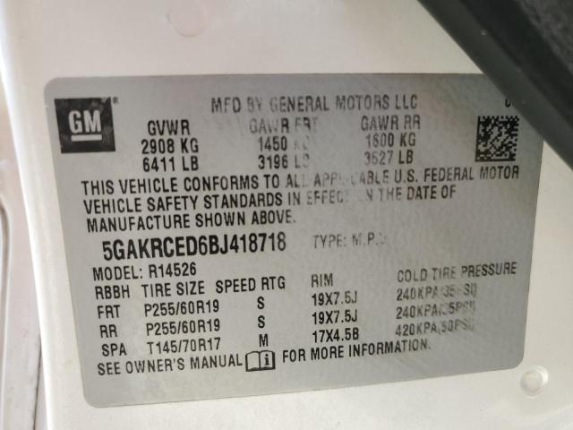 5GAKRCED6BJ418718 - 2011 BUICK ENCLAVE CXL CREAM photo 12