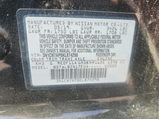 3N1CN7AP8KL874298 - 2019 NISSAN VERSA S BLACK photo 12