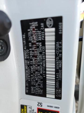4T1F11AKXLU979130 - 2020 TOYOTA CAMRY XLE WHITE photo 13