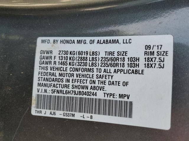 5FNRL6H79JB040244 - 2018 HONDA ODYSSEY EXL GRAY photo 13