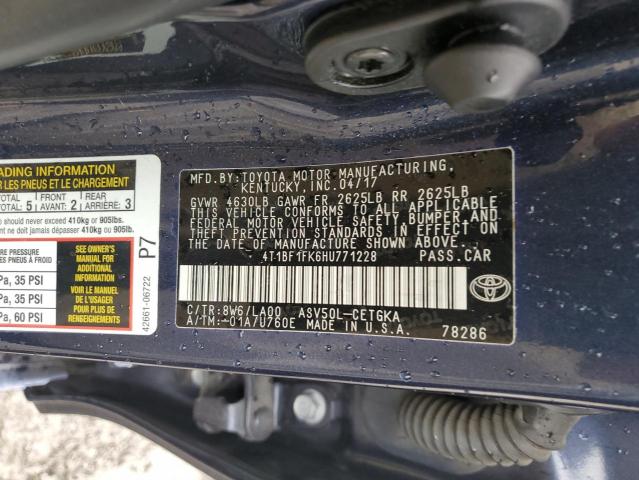 4T1BF1FK6HU771228 - 2017 TOYOTA CAMRY LE 蓝色 照片 12