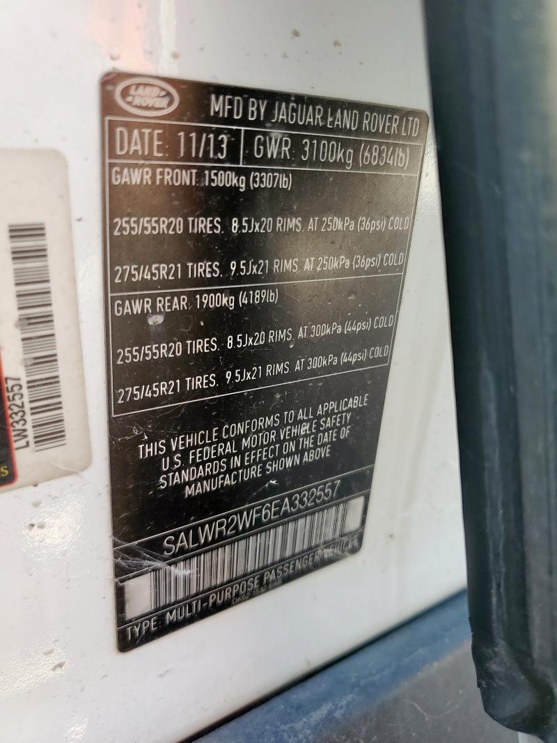 SALWR2WF6EA332557 - 2014 LAND ROVER RANGE ROVE HSE WHITE photo 14