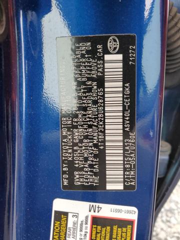 4T1BF3EK2BU628765 - 2011 TOYOTA CAMRY BASE BLUE photo 12