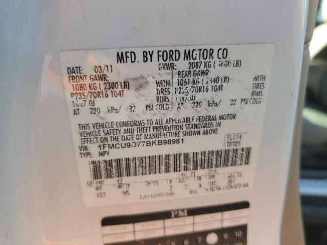 1FMCU9D77BKB98981 - 2011 FORD ESCAPE XLT WHITE photo 13