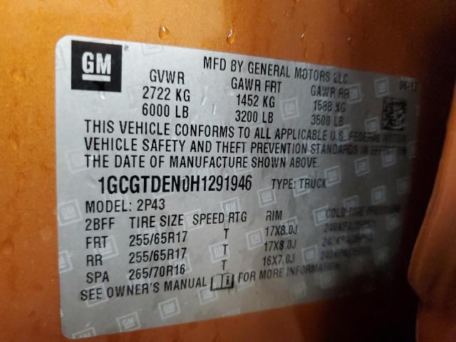 1GCGTDEN0H1291946 - 2017 CHEVROLET COLORADO Z71 ORANGE photo 12