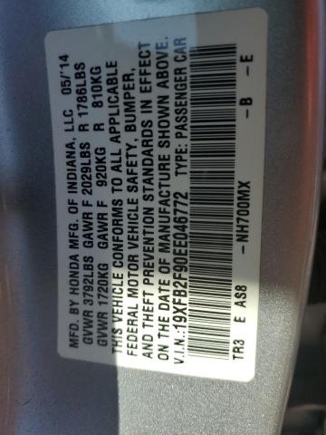 19XFB2F90EE046772 - 2014 HONDA CIVIC EXL SILVER photo 12