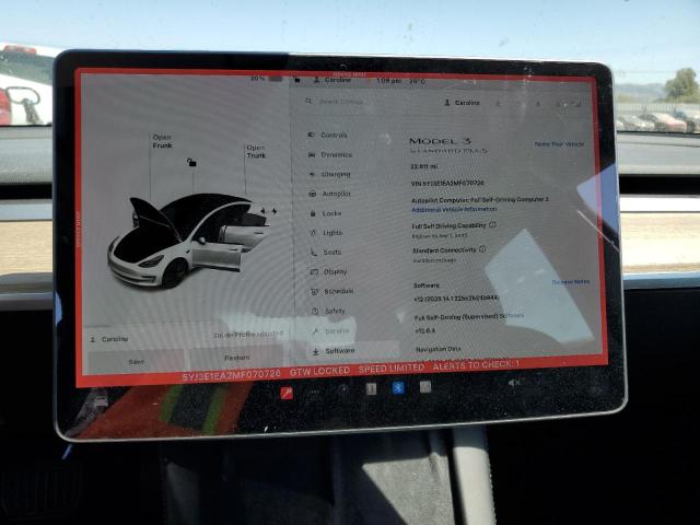 5YJ3E1EA2MF070726 - 2021 TESLA MODEL 3 WHITE photo 9