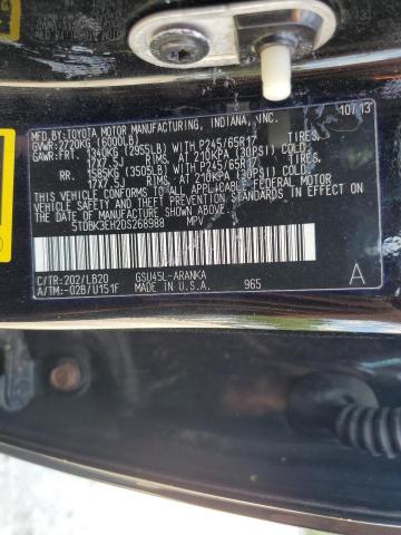 5TDBK3EH2DS268988 - 2013 TOYOTA HIGHLANDER BASE Noir photo 14