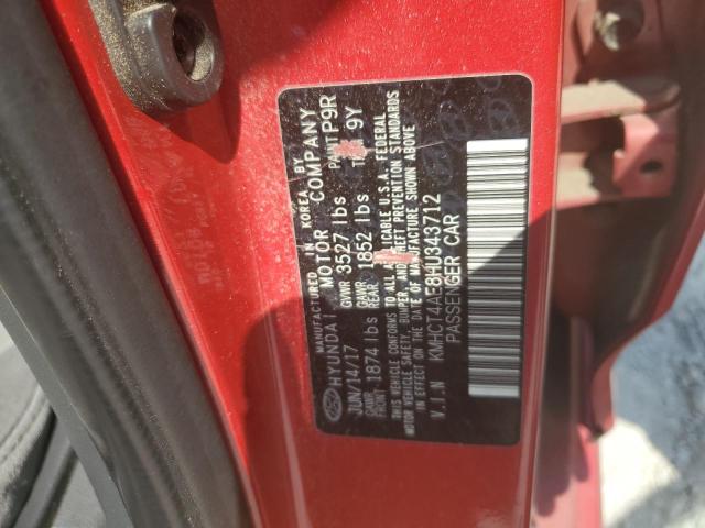 KMHCT4AE8HU343712 - 2017 HYUN ACCENT SE RED photo 12