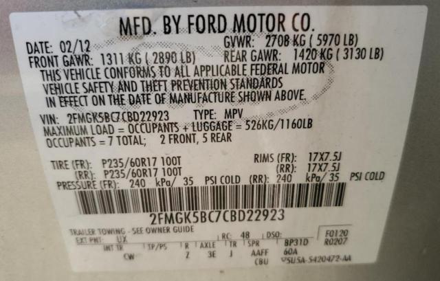 2FMGK5BC7CBD22923 - 2012 FORD FLEX SE SILVER photo 13