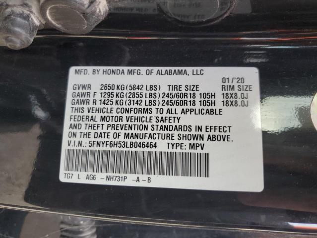 5FNYF6H53LB046464 - 2020 HONDA PILOT EXL BLACK photo 13