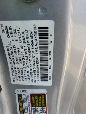 2HGFG3B82FH501701 - 2015 HONDA CIVIC EX SILVER photo 12