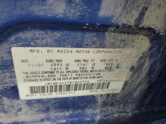 JM1BK343781863733 - 2008 MAZDA 3 HATCHBACK BLUE photo 13