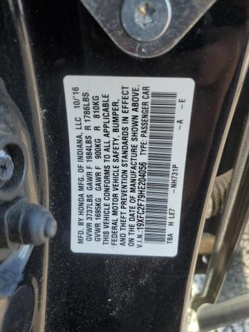 19XFC2F79HE204056 - 2017 HONDA CIVIC EX შავი ფოტო 12