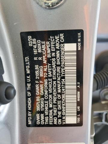 SHHFK7H36LU417154 - 2020 HONDA CIVIC LX SILVER photo 12