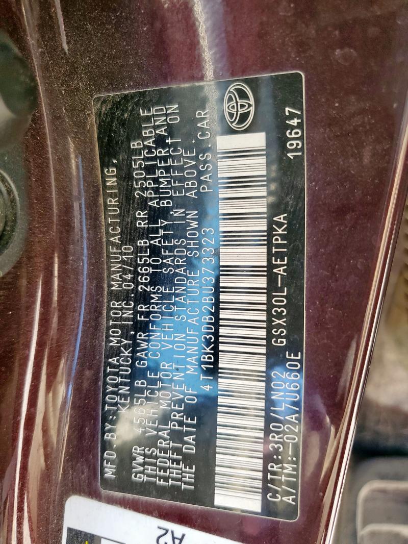 4T1BK3DB2BU373323 - 2011 TOYOTA AVALON BASE Burdeos foto 12