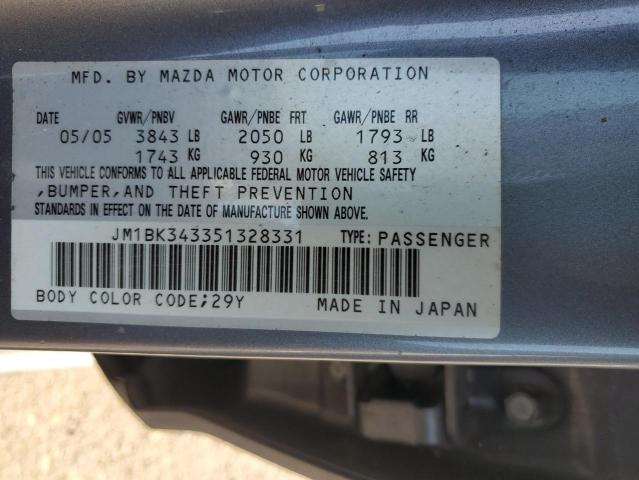 JM1BK343351328331 - 2005 MAZDA 3 HATCHBACK GRAY photo 12