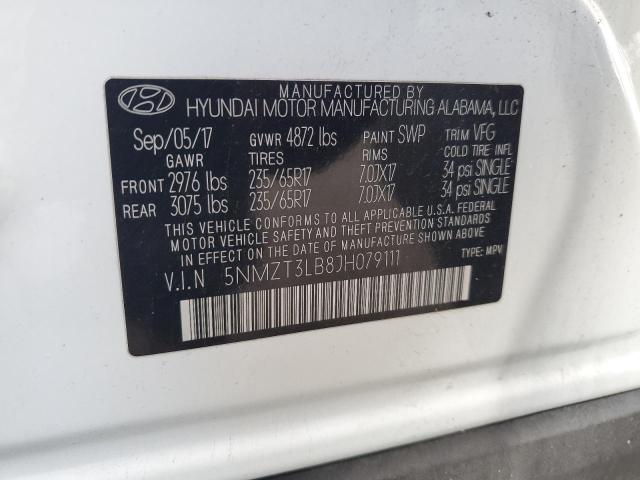 5NMZT3LB8JH079111 - 2018 HYUNDAI SANTA FE S WHITE photo 13