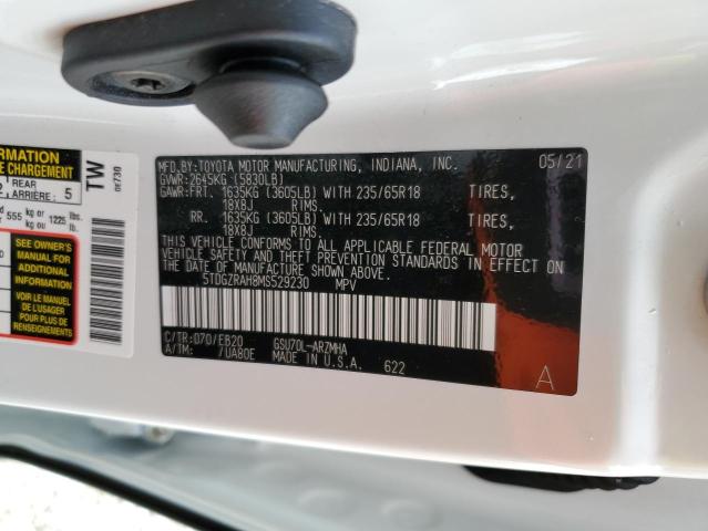 5TDGZRAH8MS529230 - 2021 TOYOTA HIGHLANDER XLE WHITE photo 13